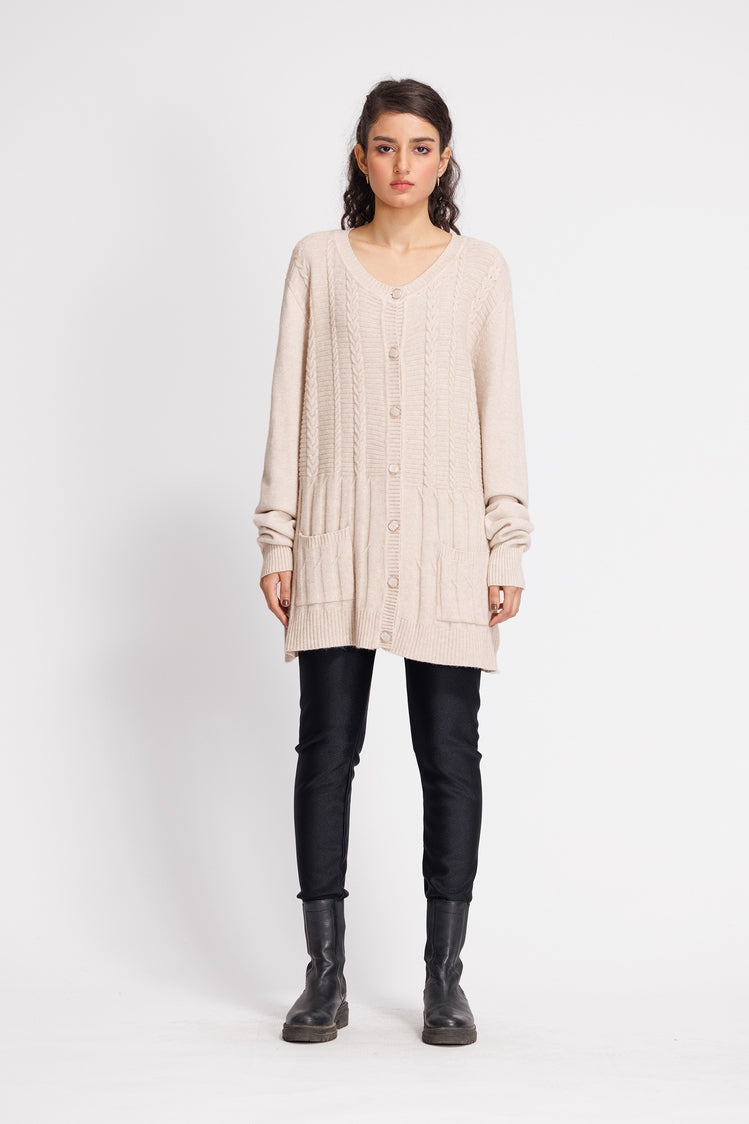 Picture of Ellena - Round Neck Cardigan Sweater - Available at Raja Sahib