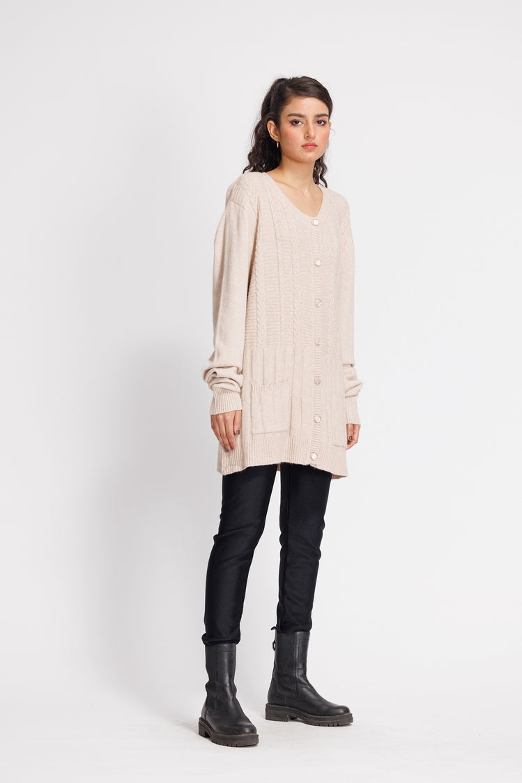 Picture of Ellena - Round Neck Cardigan Sweater - Available at Raja Sahib