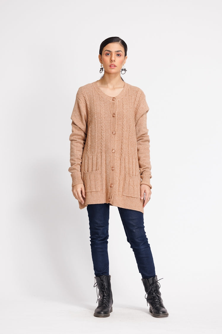 Picture of Ellena - Round Neck Cardigan Sweater - Available at Raja Sahib