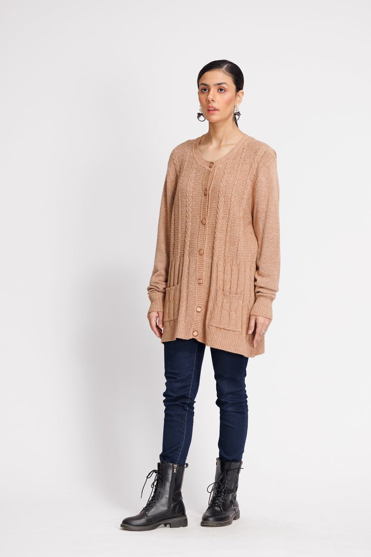 Picture of Ellena - Round Neck Cardigan Sweater - Available at Raja Sahib