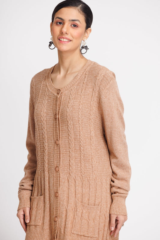 Picture of Ellena - Round Neck Cardigan Sweater - Available at Raja Sahib
