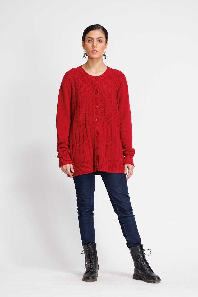 Picture of Ellena - Round Neck Cardigan Sweater - Available at Raja Sahib
