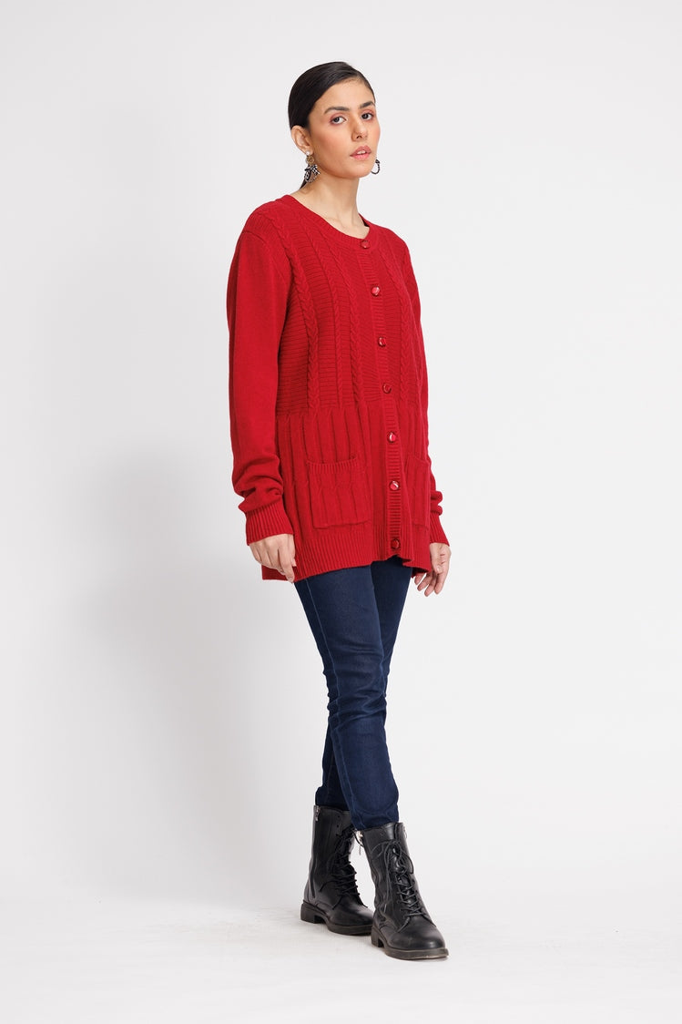 Picture of Ellena - Round Neck Cardigan Sweater - Available at Raja Sahib