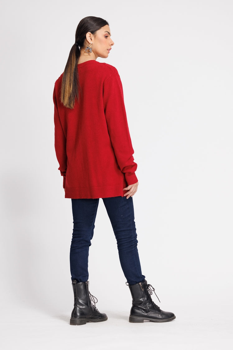 Picture of Ellena - Round Neck Cardigan Sweater - Available at Raja Sahib