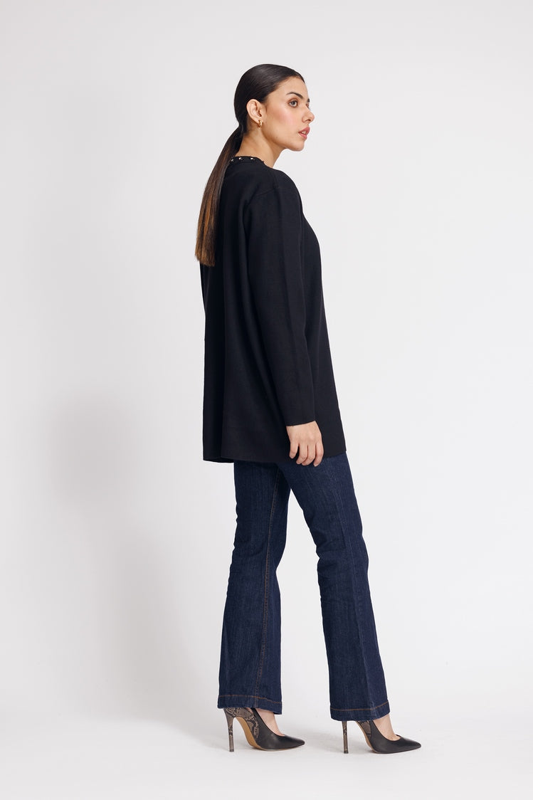 Picture of Ellena - Round Neck Cardigan Sweater - Available at Raja Sahib