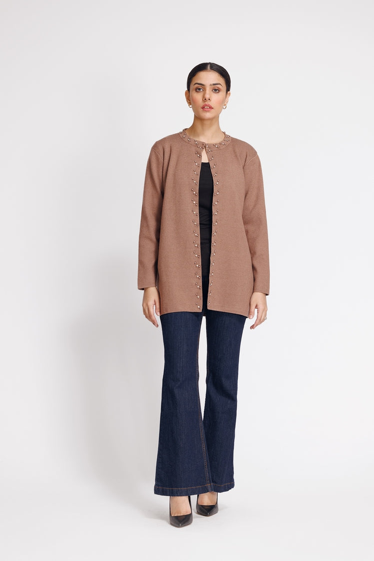 Picture of Ellena - Round Neck Cardigan Sweater - Available at Raja Sahib