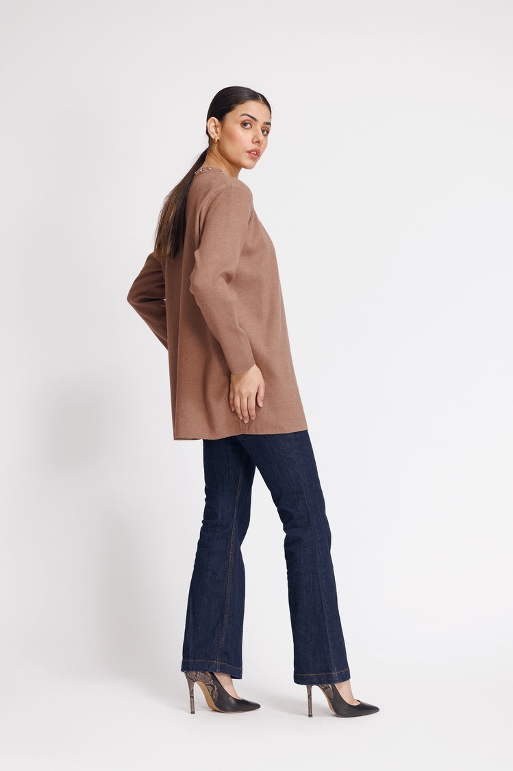 Picture of Ellena - Round Neck Cardigan Sweater - Available at Raja Sahib