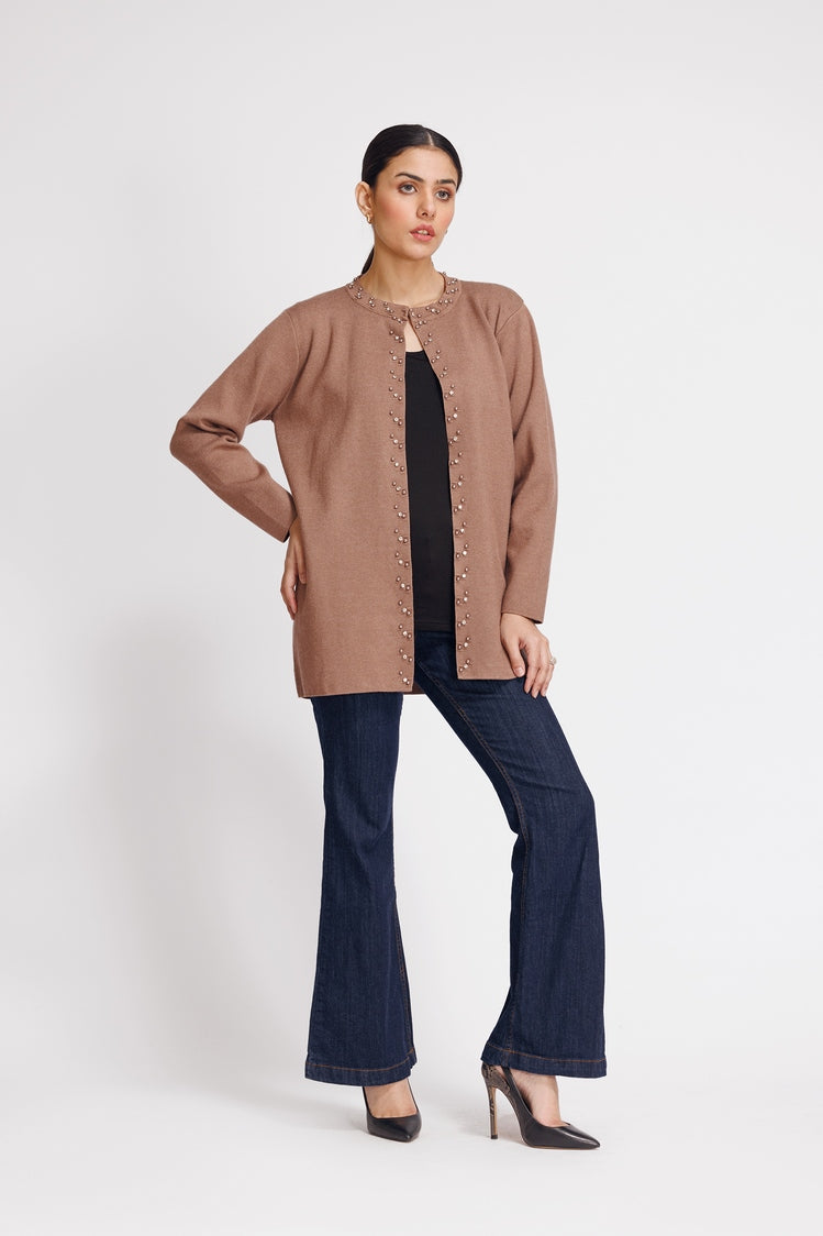 Picture of Ellena - Round Neck Cardigan Sweater - Available at Raja Sahib
