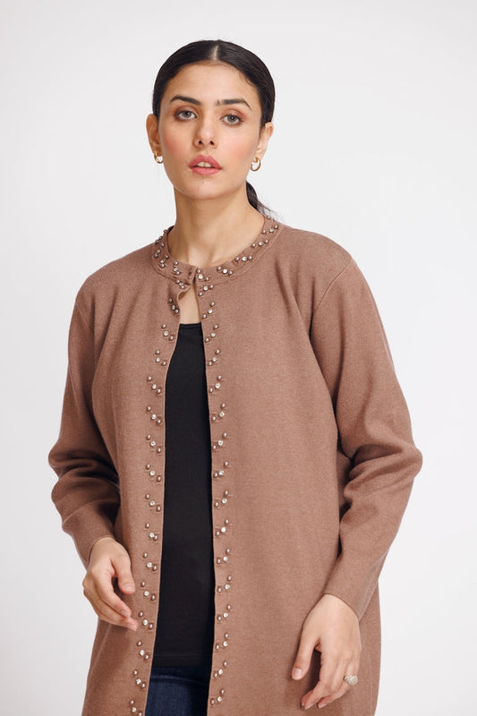 Picture of Ellena - Round Neck Cardigan Sweater - Available at Raja Sahib