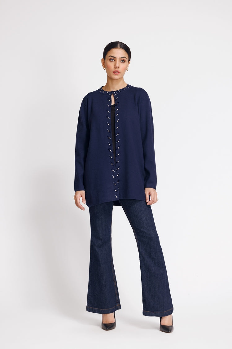Picture of Ellena - Round Neck Cardigan Sweater - Available at Raja Sahib
