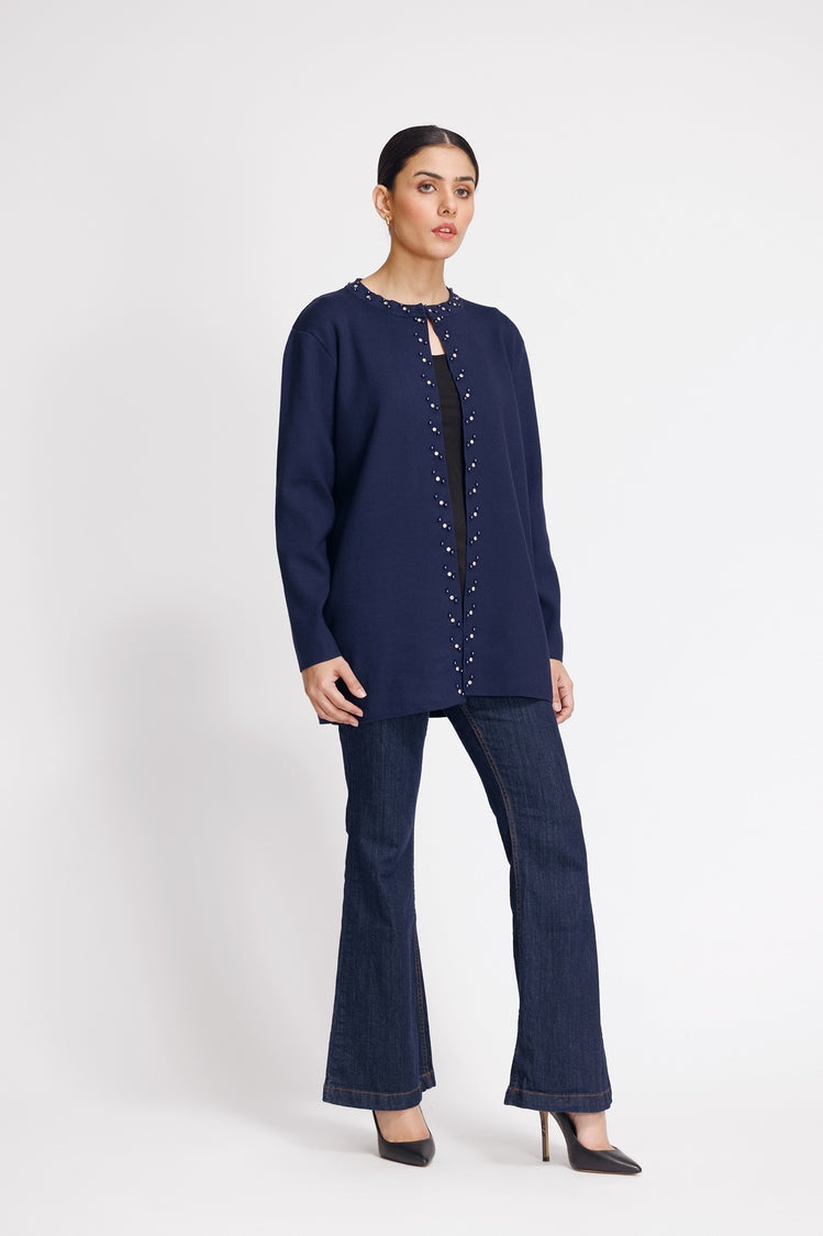 Picture of Ellena - Round Neck Cardigan Sweater - Available at Raja Sahib