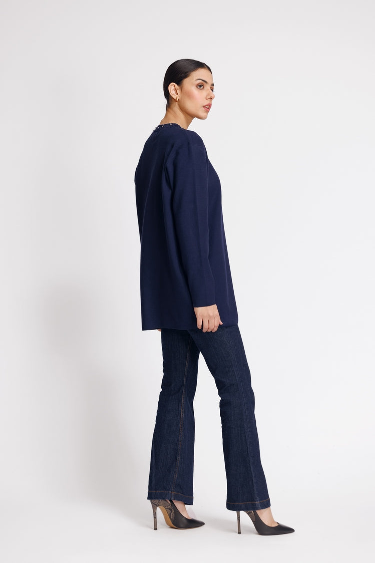 Picture of Ellena - Round Neck Cardigan Sweater - Available at Raja Sahib