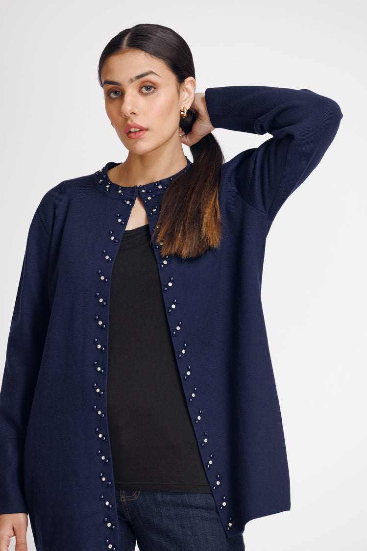 Picture of Ellena - Round Neck Cardigan Sweater - Available at Raja Sahib