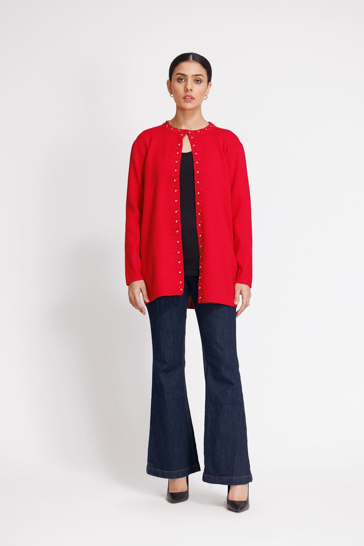 Picture of Ellena - Round Neck Cardigan Sweater - Available at Raja Sahib