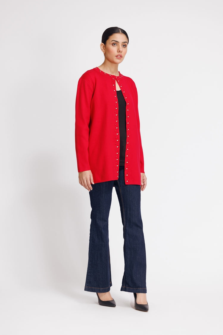 Picture of Ellena - Round Neck Cardigan Sweater - Available at Raja Sahib