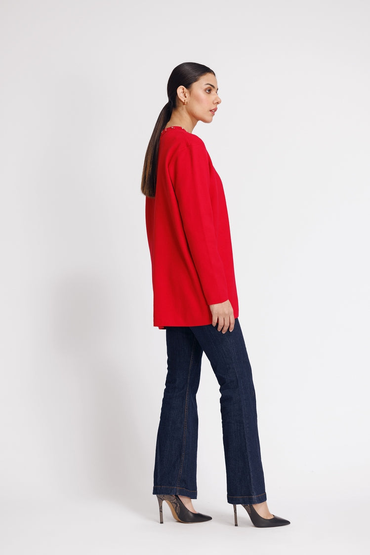 Picture of Ellena - Round Neck Cardigan Sweater - Available at Raja Sahib