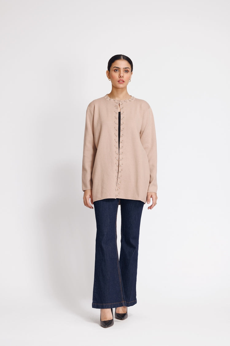 Picture of Ellena - Round Neck Cardigan Sweater - Available at Raja Sahib