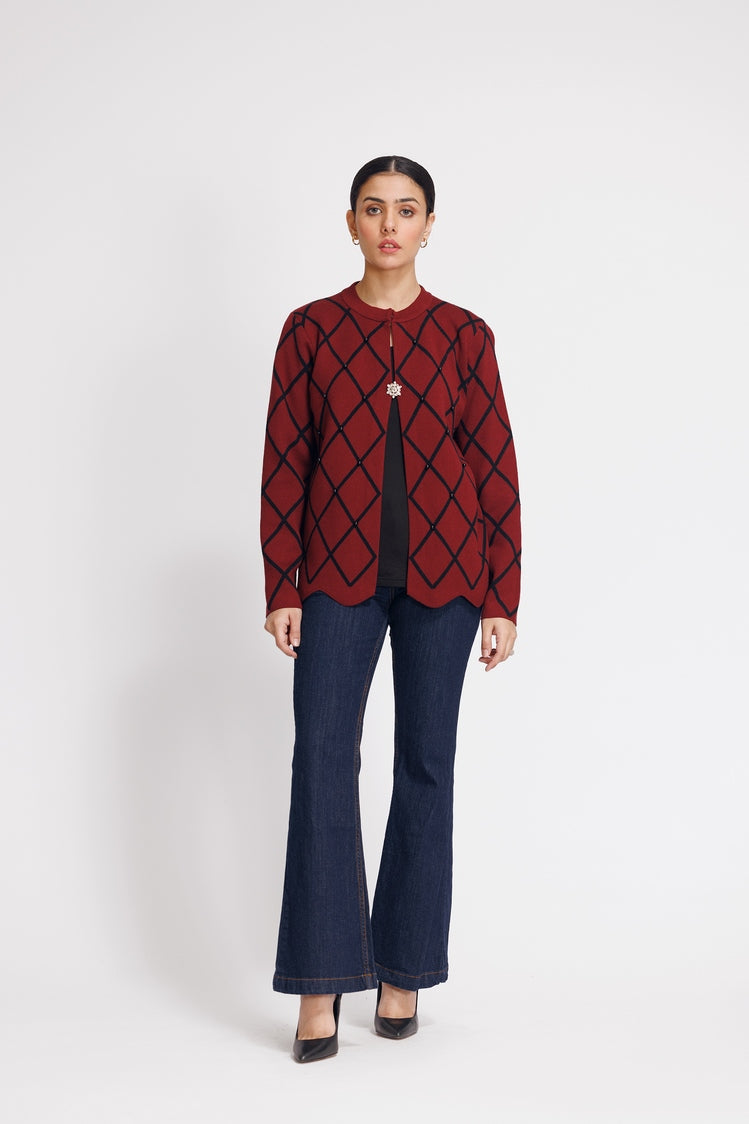 Picture of Ellena - Round Neck Cardigan Sweater - Available at Raja Sahib