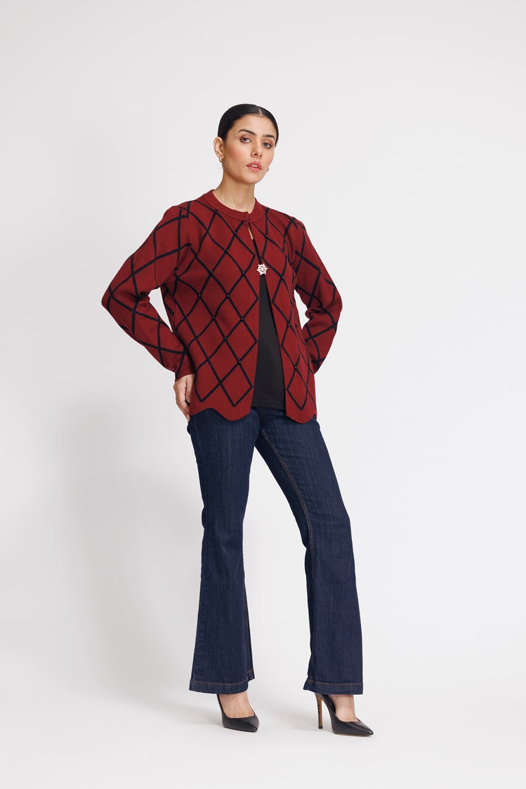 Picture of Ellena - Round Neck Cardigan Sweater - Available at Raja Sahib