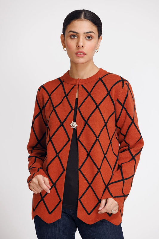 Picture of Ellena - Round Neck Cardigan Sweater - Available at Raja Sahib