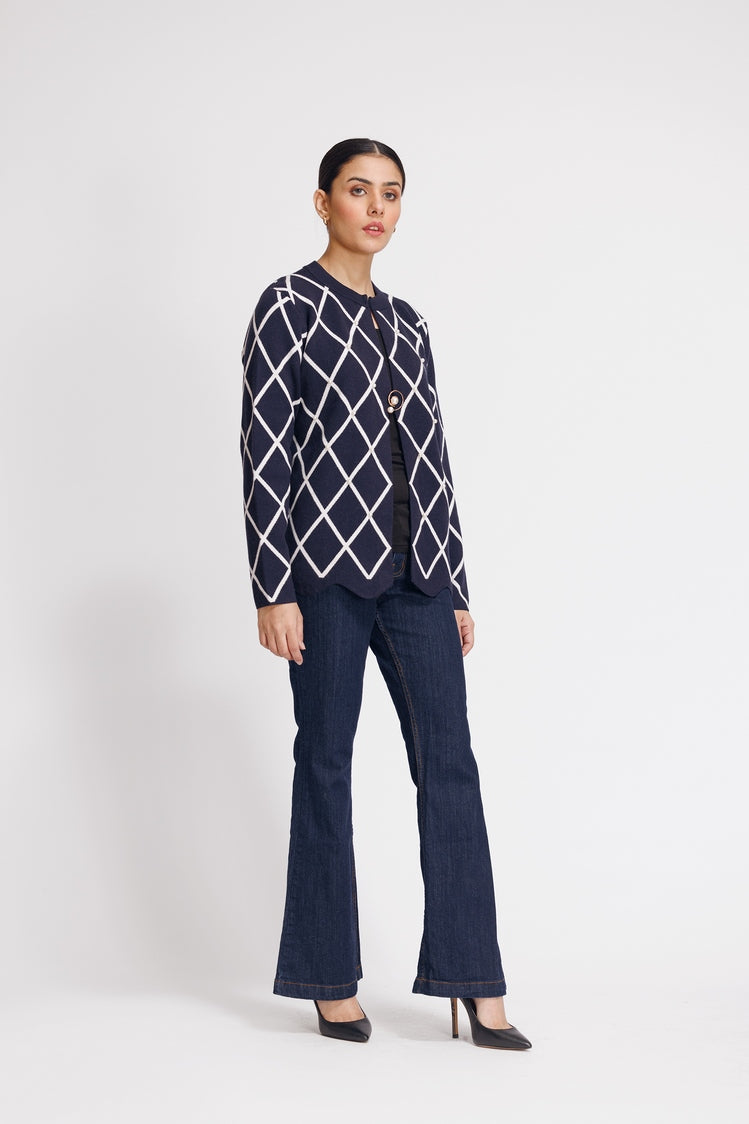 Picture of Ellena - Round Neck Cardigan Sweater - Available at Raja Sahib