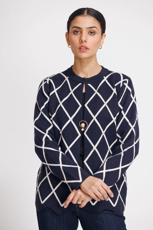 Picture of Ellena - Round Neck Cardigan Sweater - Available at Raja Sahib