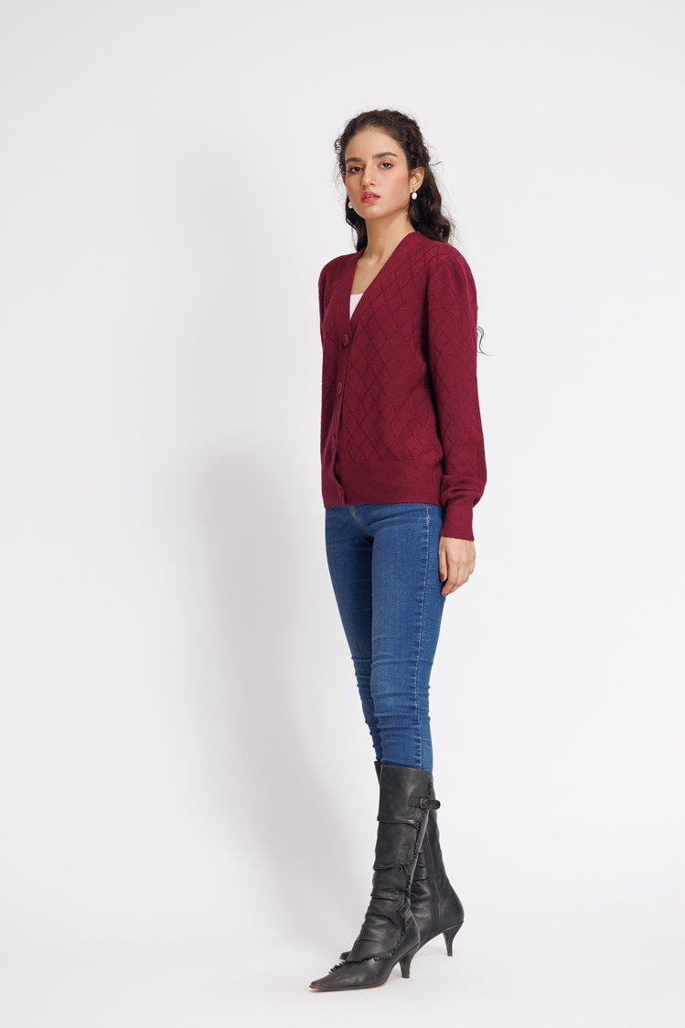Picture of Ellena - V-Neck Cardigan Sweater - Available at Raja Sahib