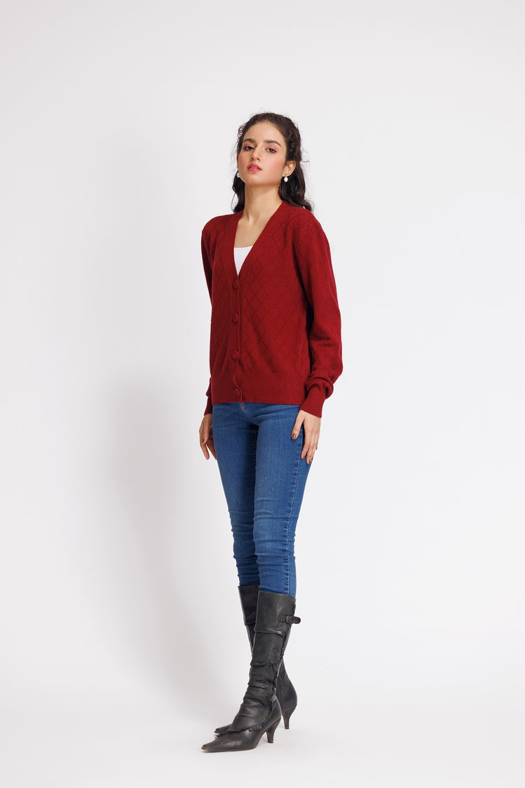 Picture of Ellena - V-Neck Cardigan Sweater - Available at Raja Sahib
