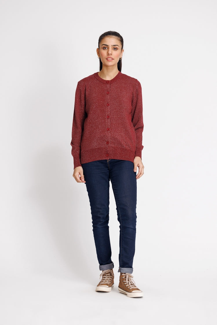 Picture of Ellena - Round Neck Cardigan Sweater - Available at Raja Sahib