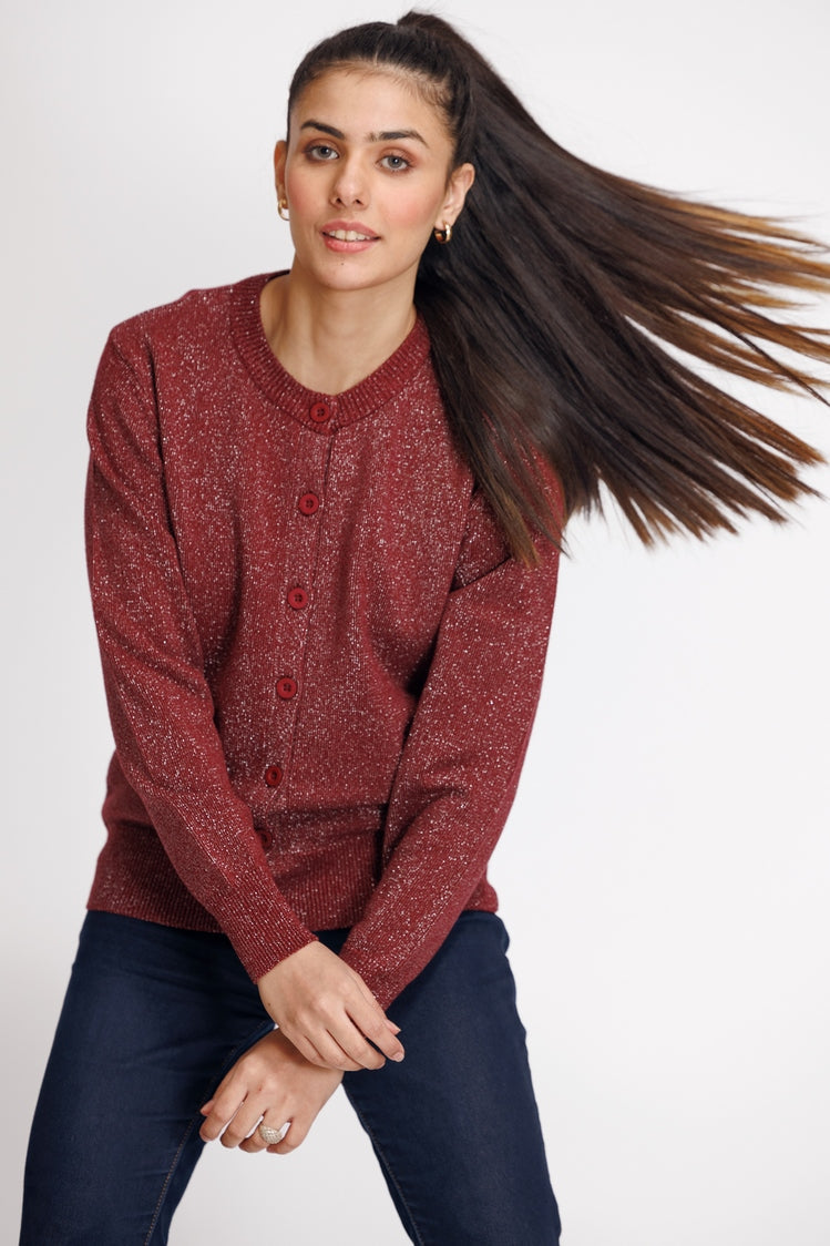 Picture of Ellena - Round Neck Cardigan Sweater - Available at Raja Sahib