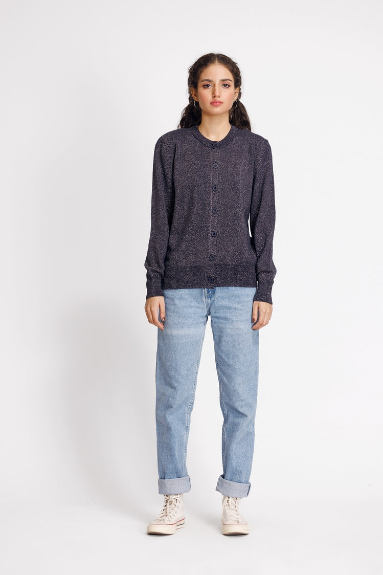 Picture of Ellena - Round Neck Cardigan Sweater - Available at Raja Sahib