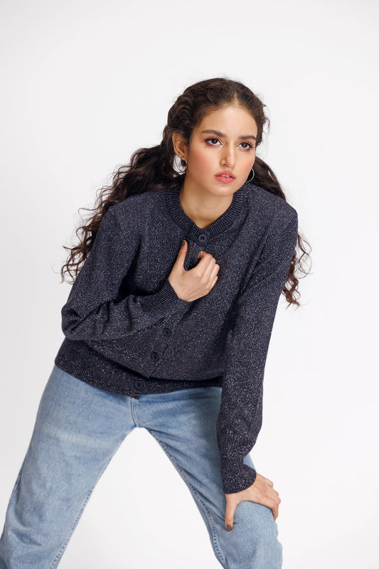 Picture of Ellena - Round Neck Cardigan Sweater - Available at Raja Sahib