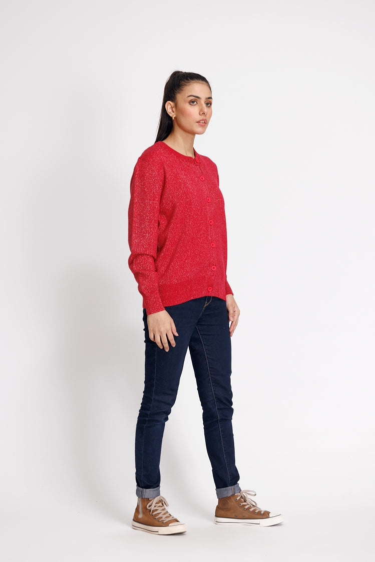 Picture of Ellena - Round Neck Cardigan Sweater - Available at Raja Sahib