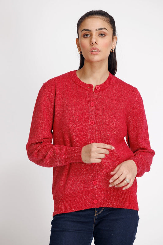 Picture of Ellena - Round Neck Cardigan Sweater - Available at Raja Sahib