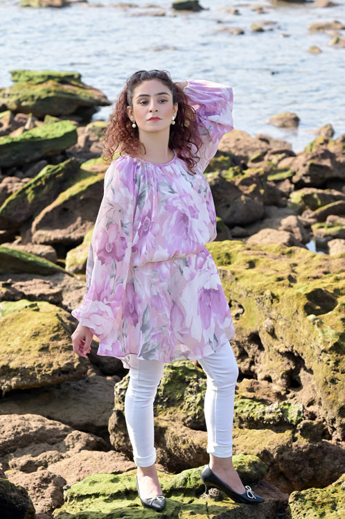 Picture of Ellena - Floral Print Chiffon Top - Available at Raja Sahib