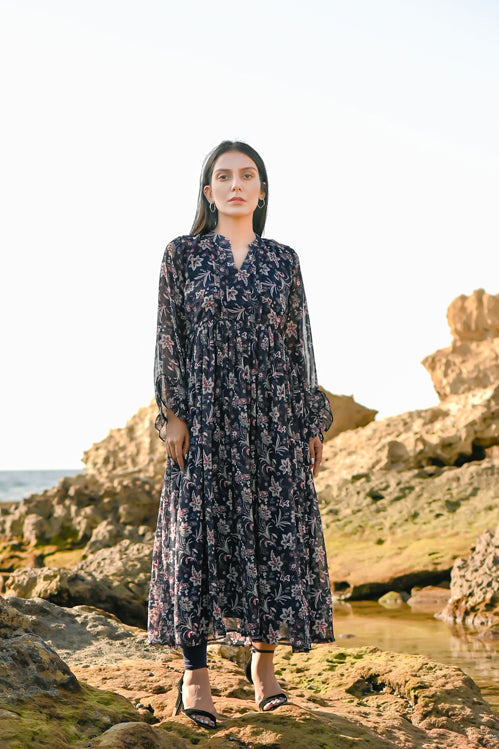 Picture of Ellena - Floral Print Chiffon Dress - Available at Raja Sahib