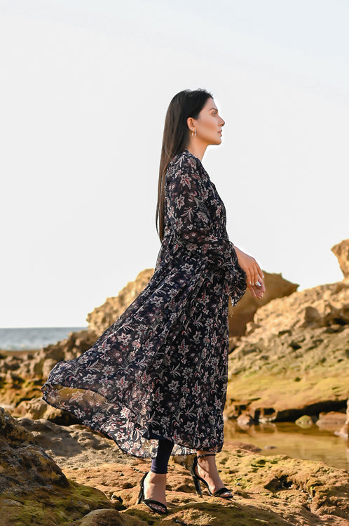 Picture of Ellena - Floral Print Chiffon Dress - Available at Raja Sahib