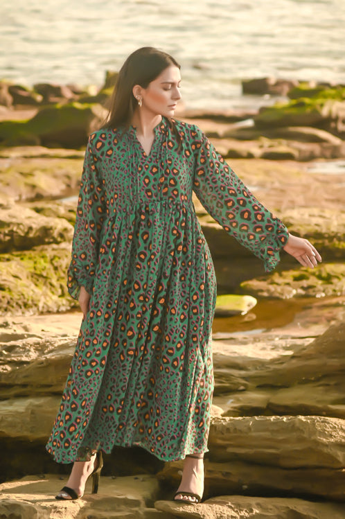 Picture of Ellena - Printed Chiffon Dress - Available at Raja Sahib