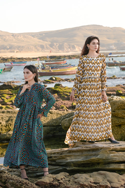 Picture of Ellena - Printed Chiffon Dress - Available at Raja Sahib