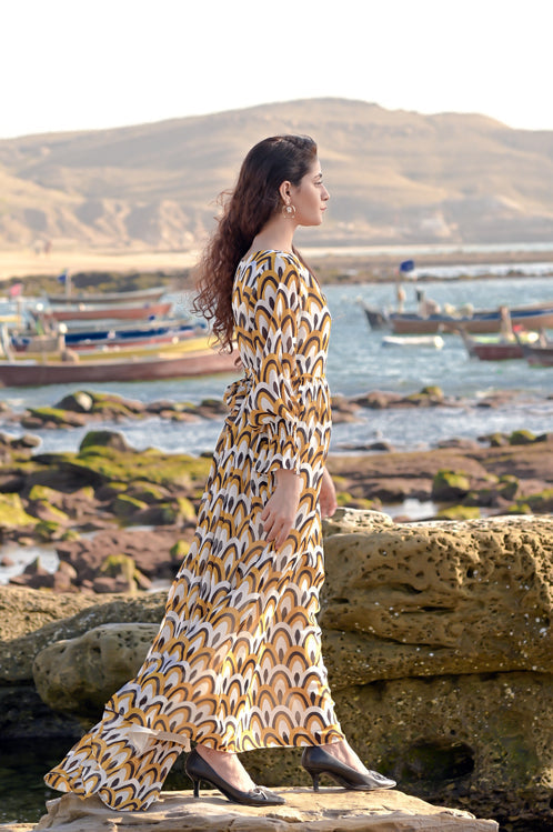 Picture of Ellena - Printed Chiffon Dress - Available at Raja Sahib