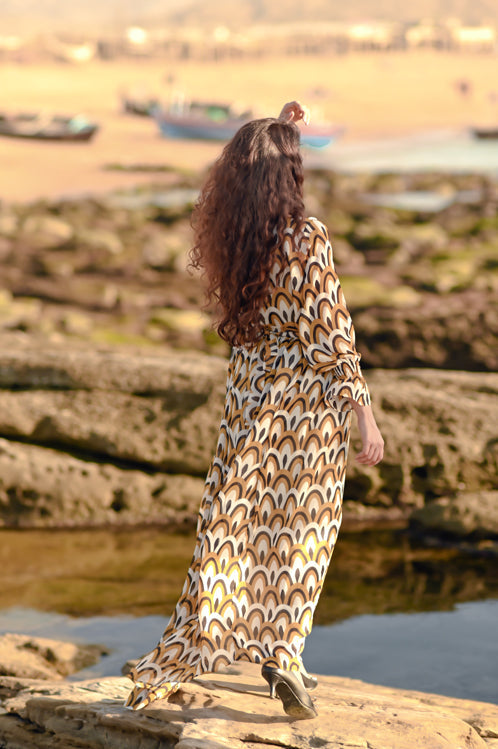 Picture of Ellena - Printed Chiffon Dress - Available at Raja Sahib