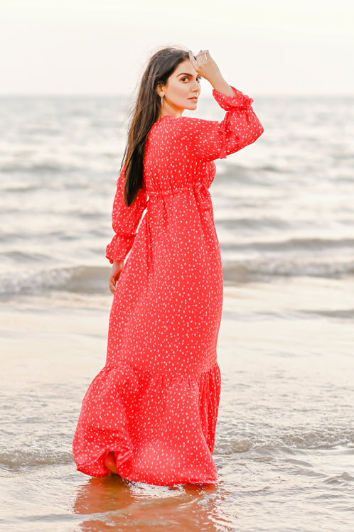 Picture of Ellena - Elegant Polka Dot V-neck Dress - Available at Raja Sahib