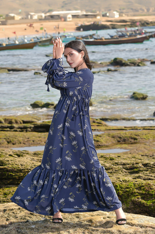 Picture of Ellena - Floral Print Georgette Dress - Available at Raja Sahib