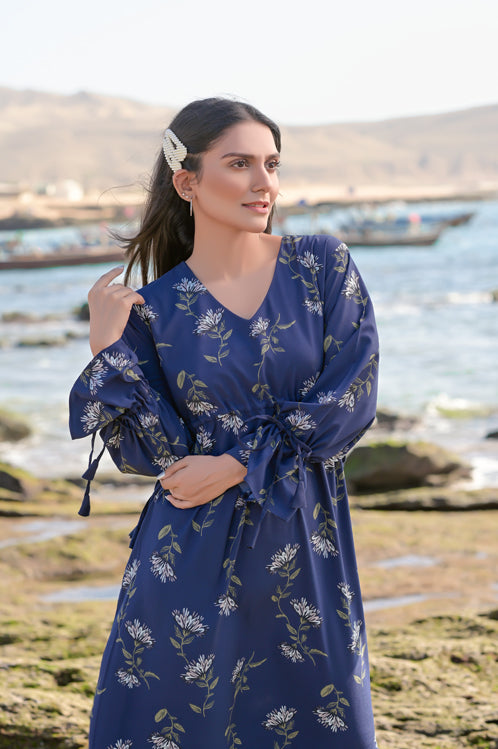 Picture of Ellena - Floral Print Georgette Dress - Available at Raja Sahib