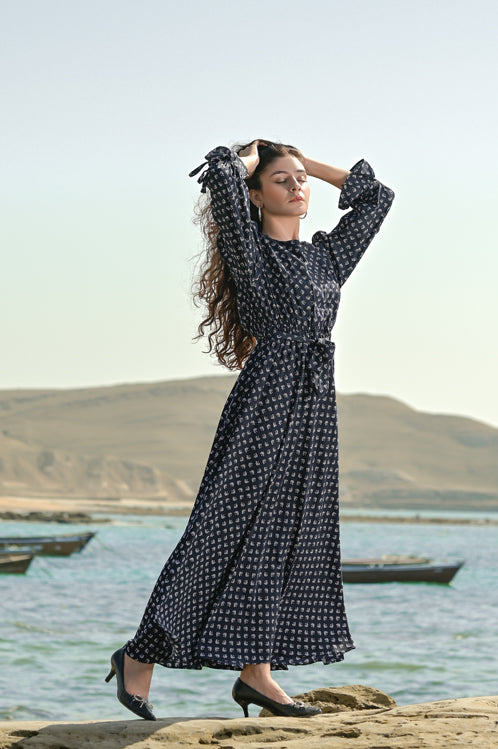 Picture of Ellena - Printed Georgette Dress - Available at Raja Sahib