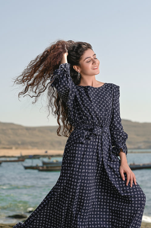 Picture of Ellena - Printed Georgette Dress - Available at Raja Sahib