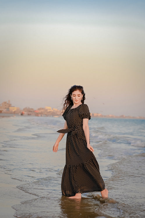 Picture of Ellena - Elegant Polka Dot V-neck Dress - Available at Raja Sahib