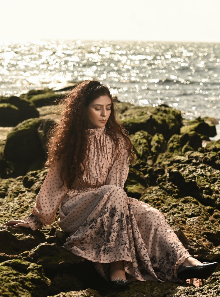 Picture of Ellena - Printed Georgette Maxi Dress - Available at Raja Sahib