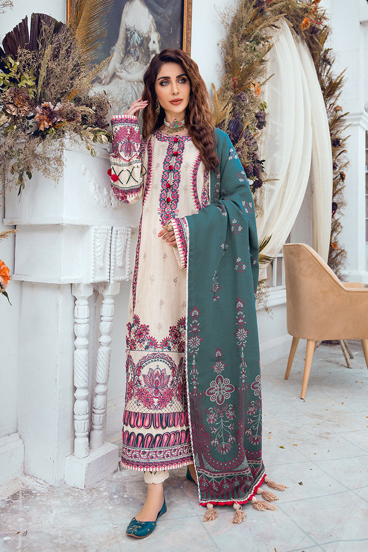 Picture of Ellena - 3-PC Unstitched Embroidered Jacquard Khaddar Suit - Available at Raja Sahib