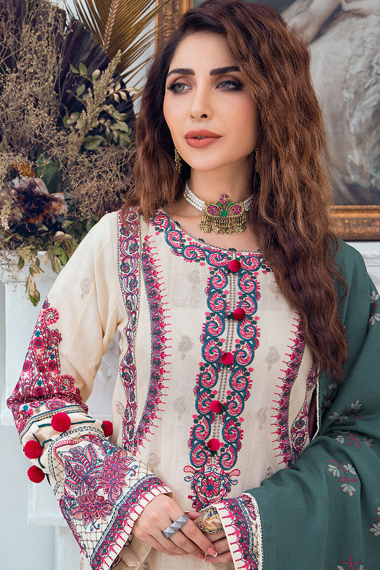 Picture of Ellena - 3-PC Unstitched Embroidered Jacquard Khaddar Suit - Available at Raja Sahib